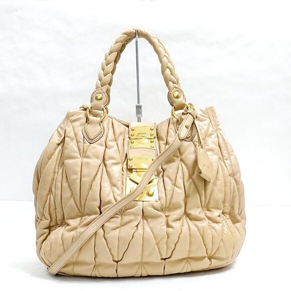 Miu Miu Hand Bag Beige Leather mon-525-091325 - Picture 1 of 9